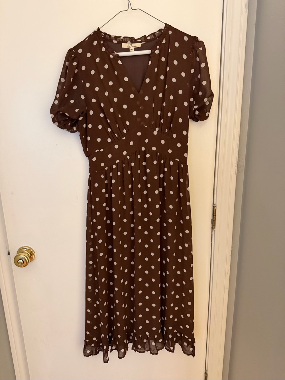 Brown Polka Dot Midi Dress - versatile and flowy Les Serein